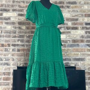 Women Short Sleeve V Neck Swiss Dot Midi Summer Dresses